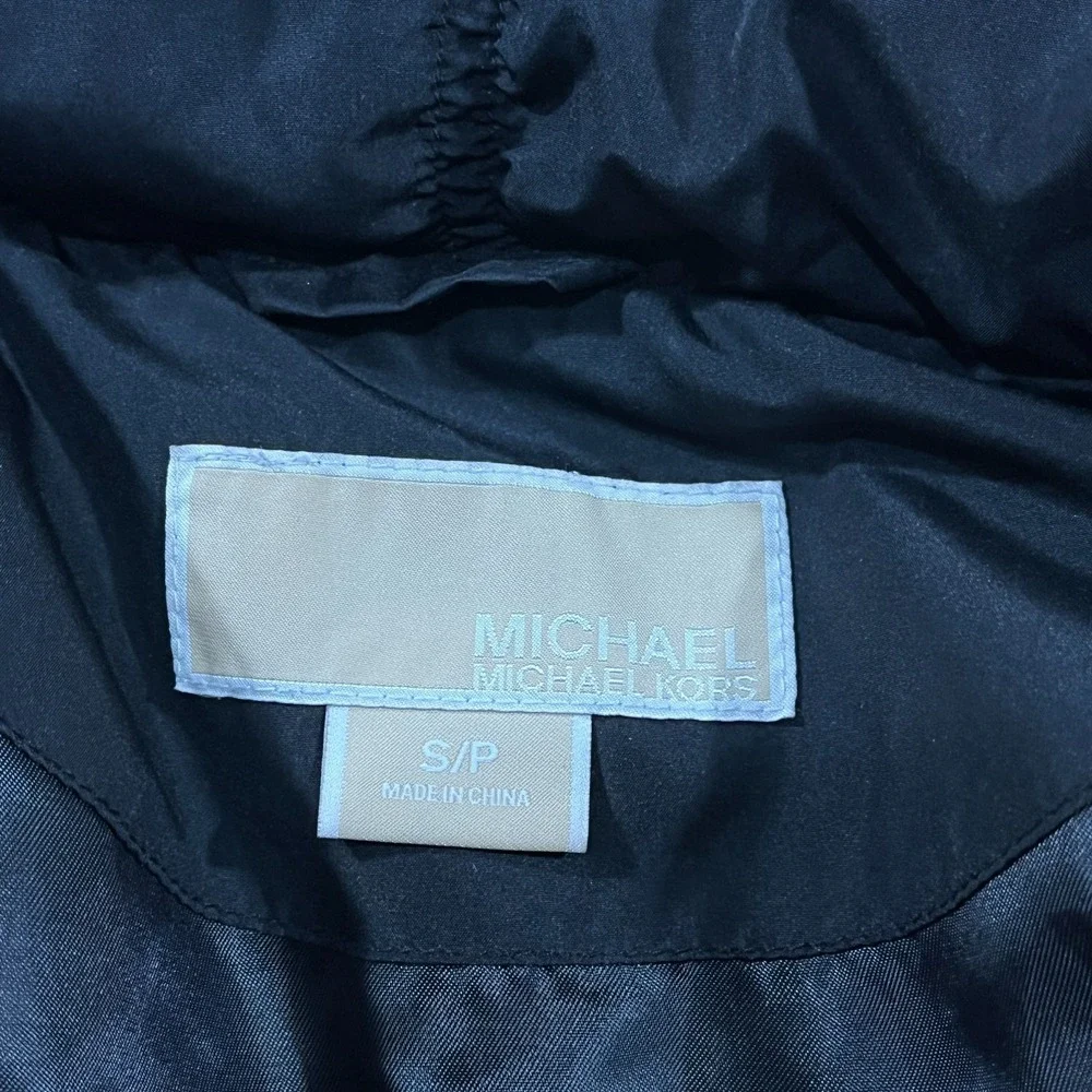 MICHAEL KORS Down Puffer Vest Womens Small‎ Black Full Zip Water Fowl Grunge